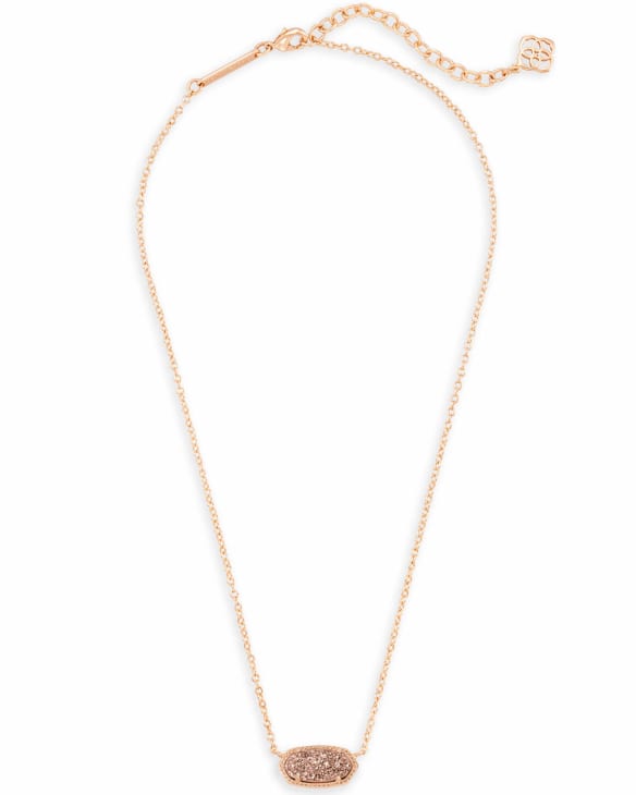 Elisa Rose Gold Extended Length Pendant Necklace in Rose Gold Drusy