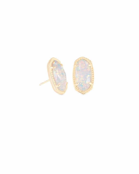 Ellie Gold Stud Earrings in White Kyocera Opal