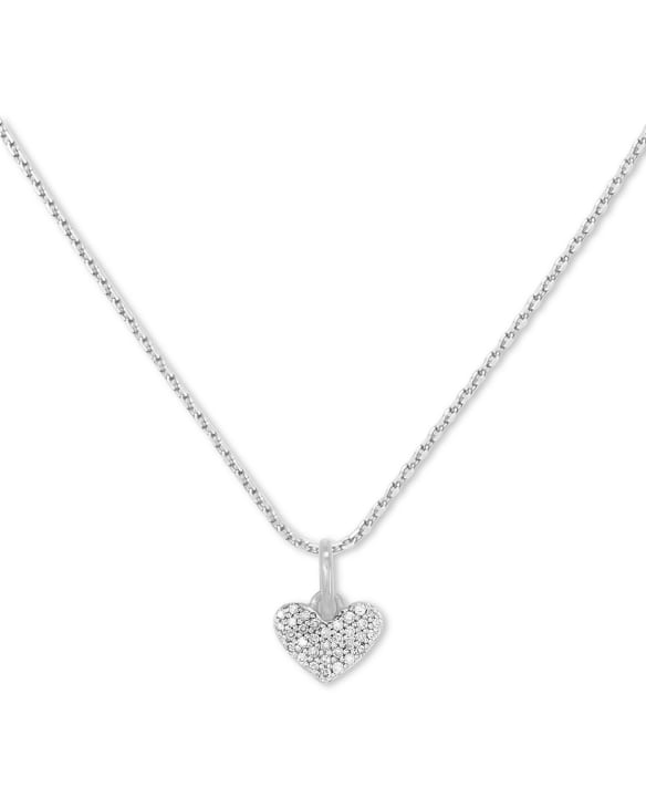 Ari Pave Heart Sterling Silver Charm Necklace in White Diamond