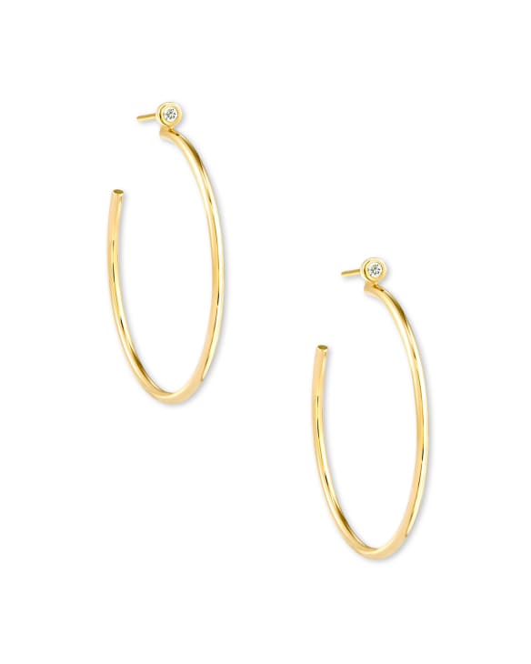 Audrey 14k Yellow Gold Hoop Earrings in White Diamond