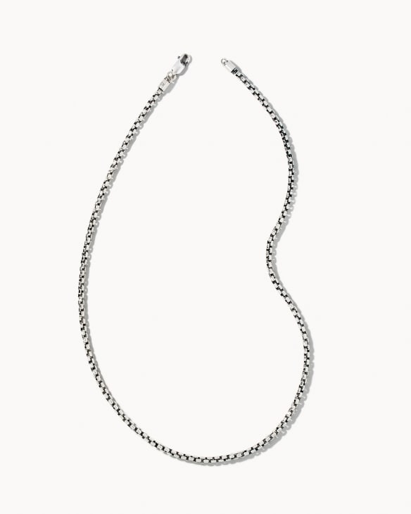 Beck 24 Thin Round Box Chain Necklace in Oxidized Sterling Silver