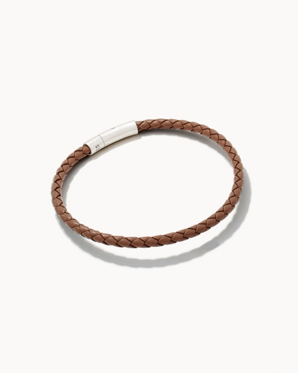 Evans Oxidized Sterling Silver Corded Bracelet in Taupe Leather