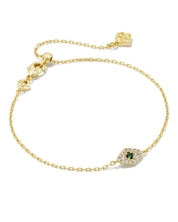 Ashrafa Gold Eye Delicate Chain Bracelet in Green Crystal Mix