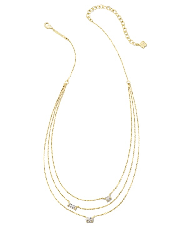 Mayel Gold Multi Strand Necklace in White Crystal