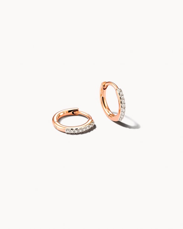 Mila 14k Rose Gold Huggie Earrings in White Diamond