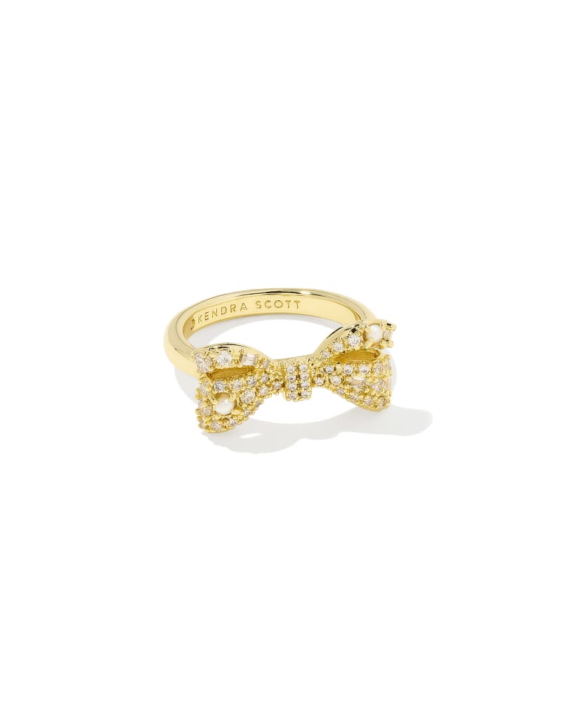 Krista Gold Bow Short Pendant Necklace in White Mix