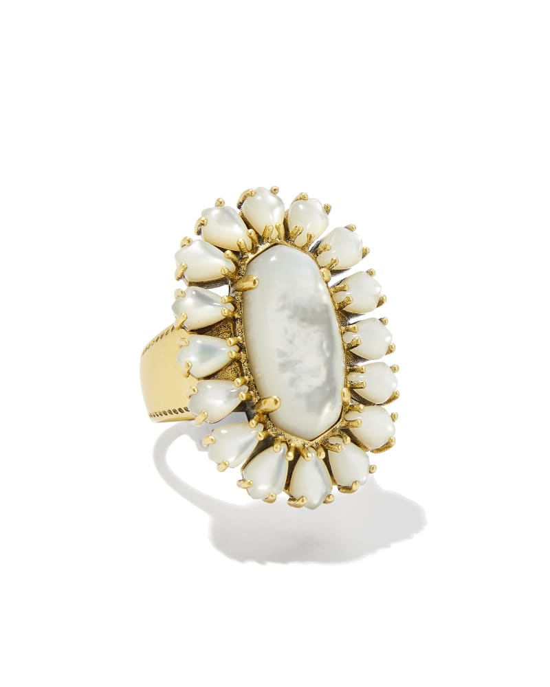 Wrangler® x Yellow Rose by Kendra Scott Laurel Vintage Gold Statement Ring in Ivory Mother of Pearl