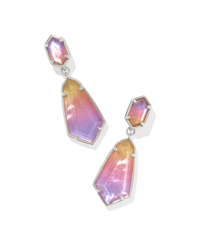 Amethyst and Blue Glass Hoop Dangle Earrings Rhodium on Sterling Silver Amethyst and Blue Glass Hoop Dangle Earrings Rhodium on Sterling Silver