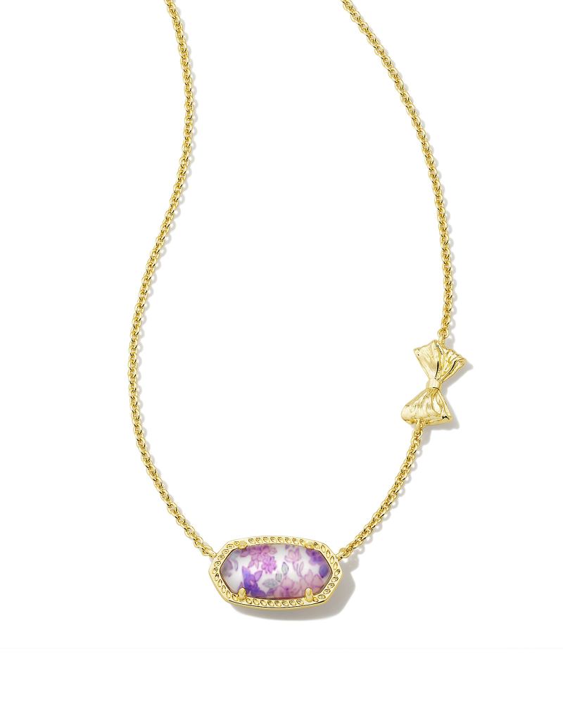 Kendra Scott x LoveShackFancy Gold Elisa Necklace in Sunny Meadow Ditsy Purple Iris Illusion