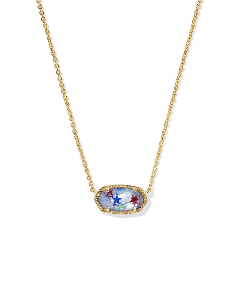 Elisa Gold Pendant Necklace in Red White Blue Illusion