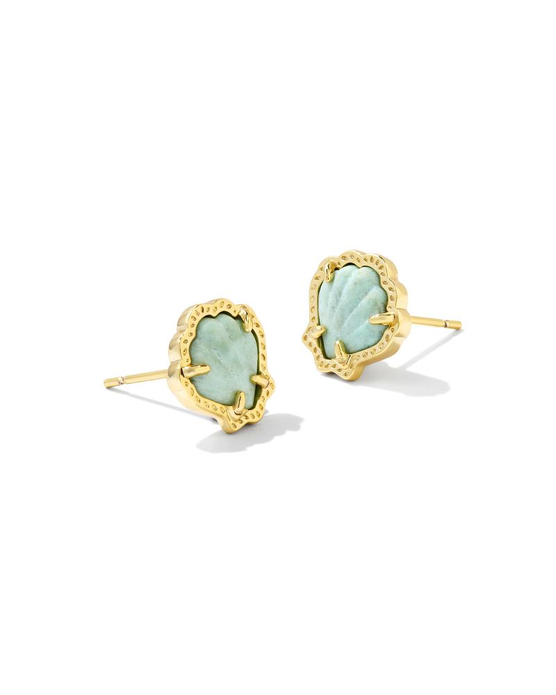 Brynne Gold Shell Stud Earrings in Sea Green Chrysocolla