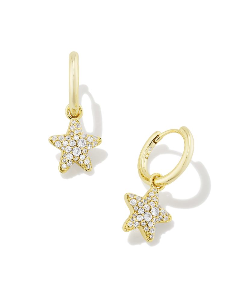 Jae Convertible Gold Star Pave Huggie Earrings in White Crystal