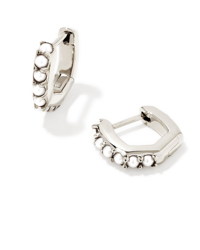 Davie Sterling Silver Huggie Earrings in White Pearl