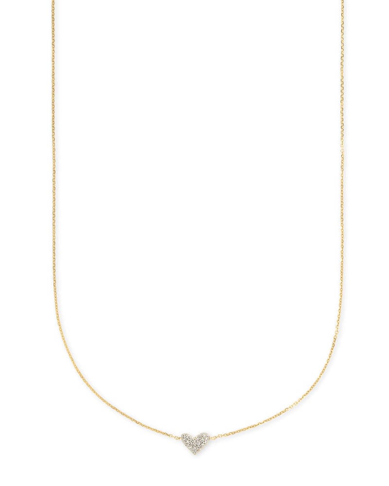 Heart 14k Yellow Gold Pendant Necklace in White Diamonds