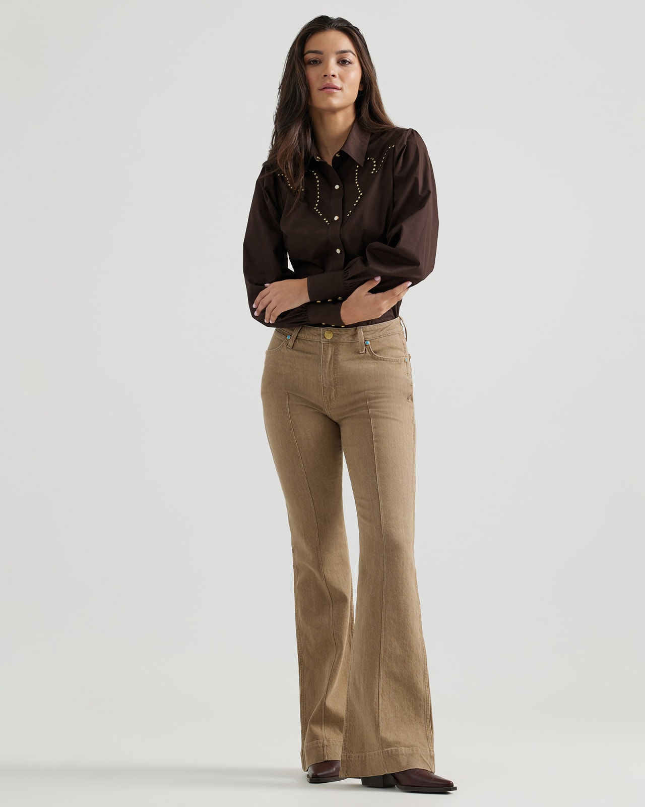 Wrangler® x Yellow Rose by Kendra Scott High Rise Trouser in Mocha image number 0