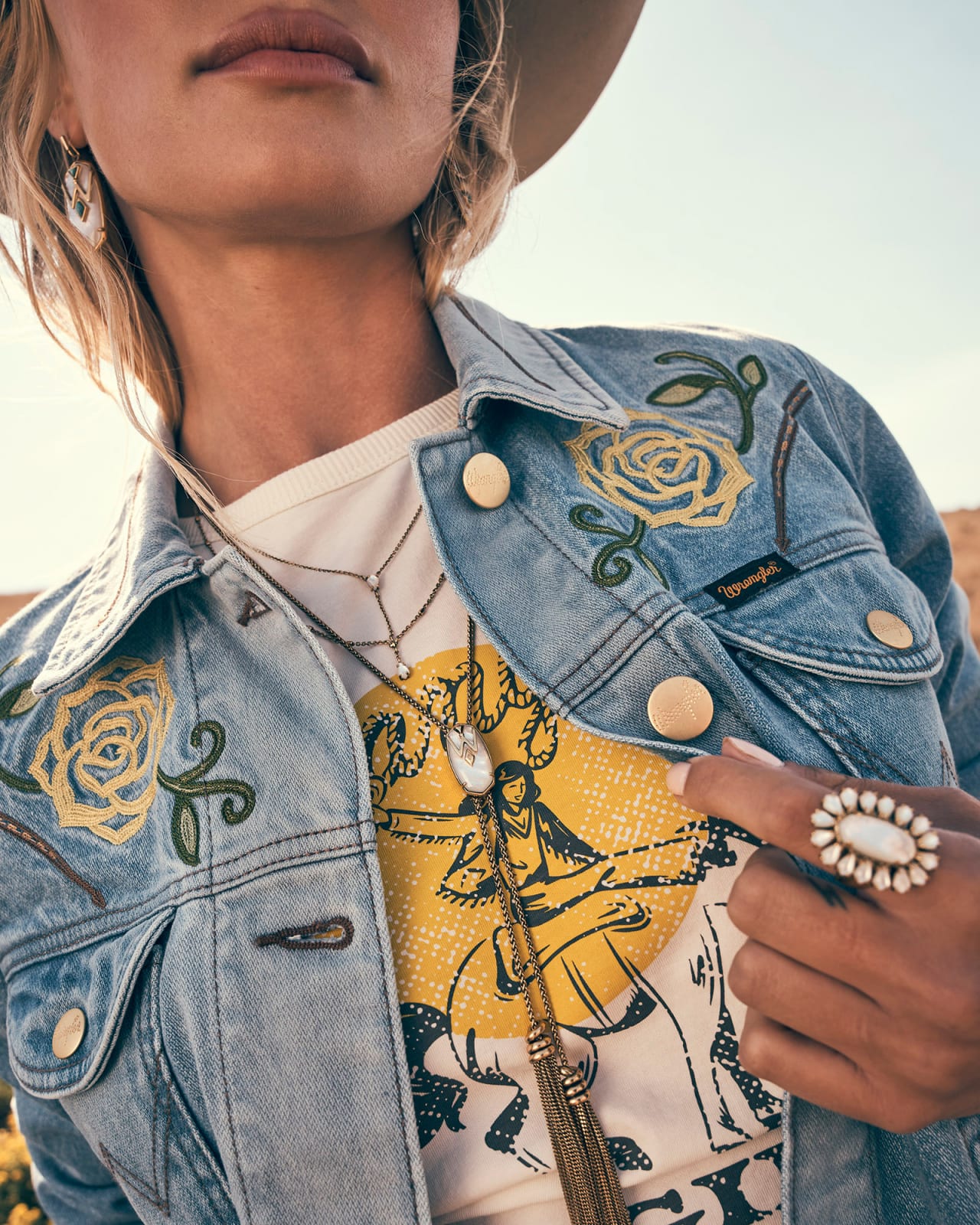 Wrangler® x Yellow Rose by Kendra Scott Laurel Vintage Gold Multi Strand Necklace in Ivory Mother of Pearl image number 0