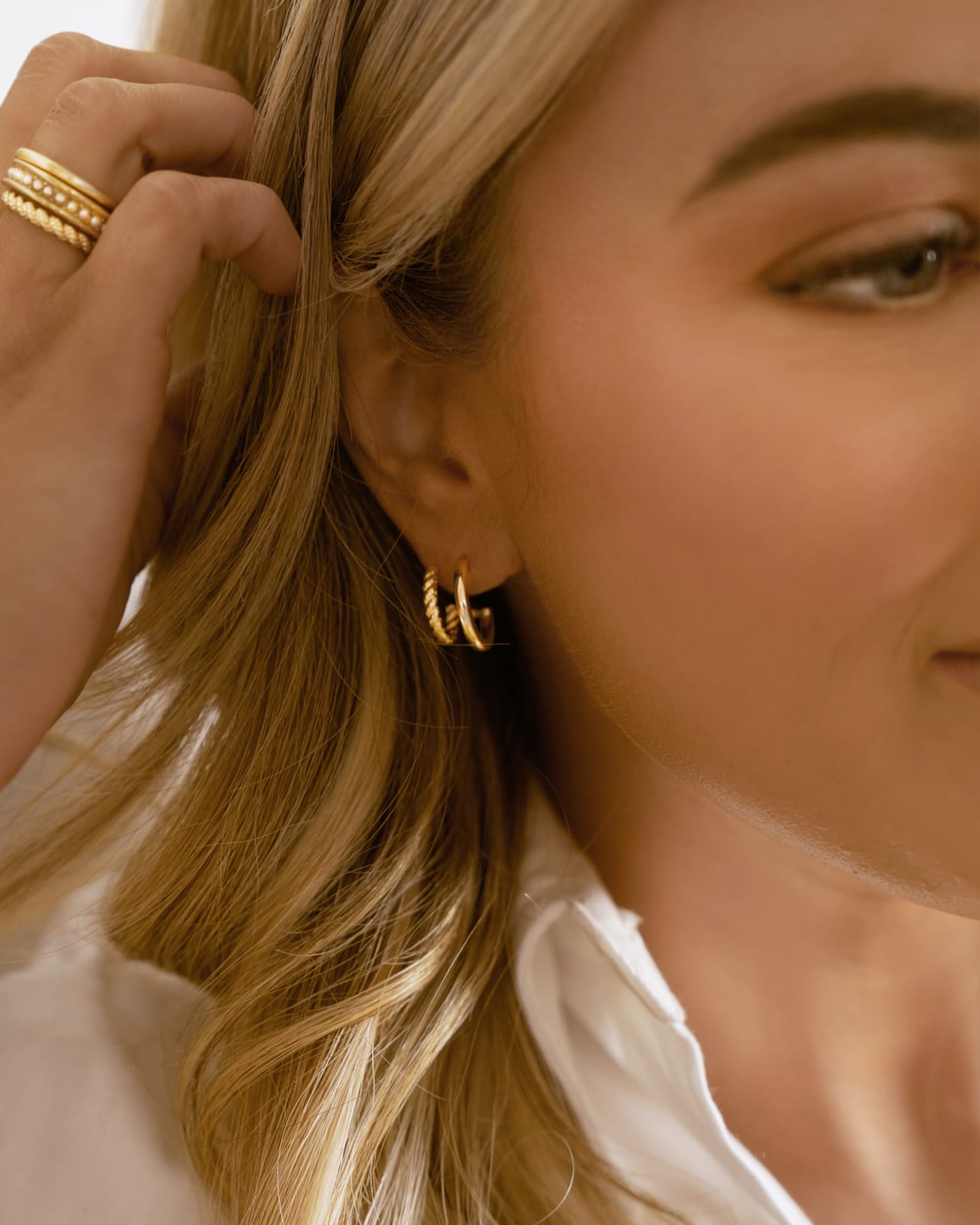 Chunky Huggie Hoop Earrings Gold