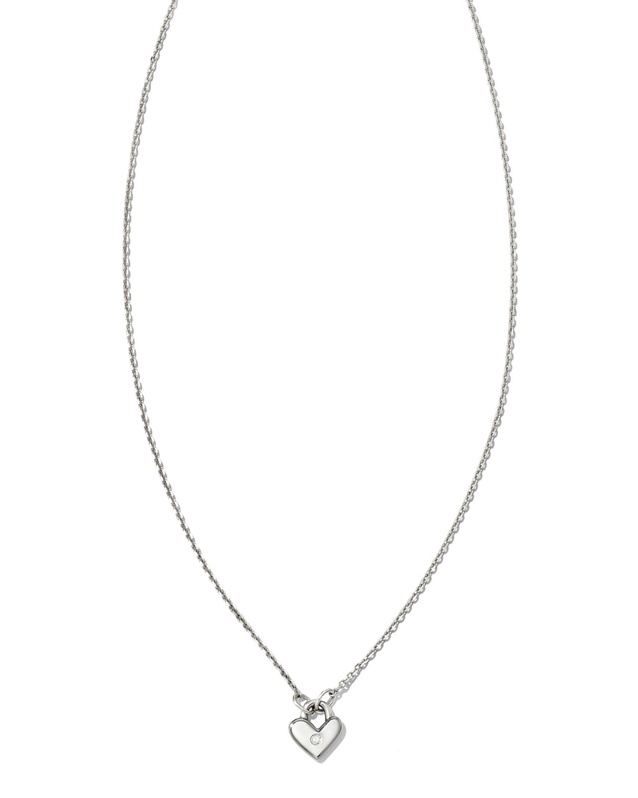 Tiny Heart Padlock 14k White Gold Pendant Necklace in White Diamond