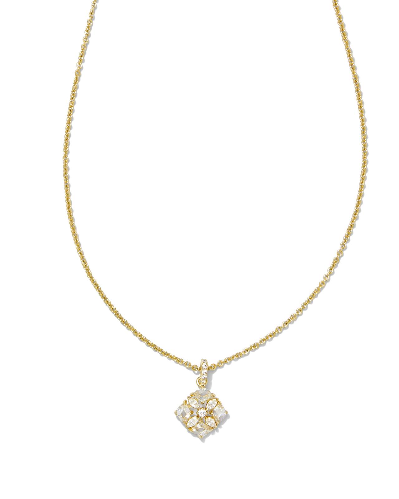 Dira Gold Crystal Short Pendant Necklace in White Crystal image number 0