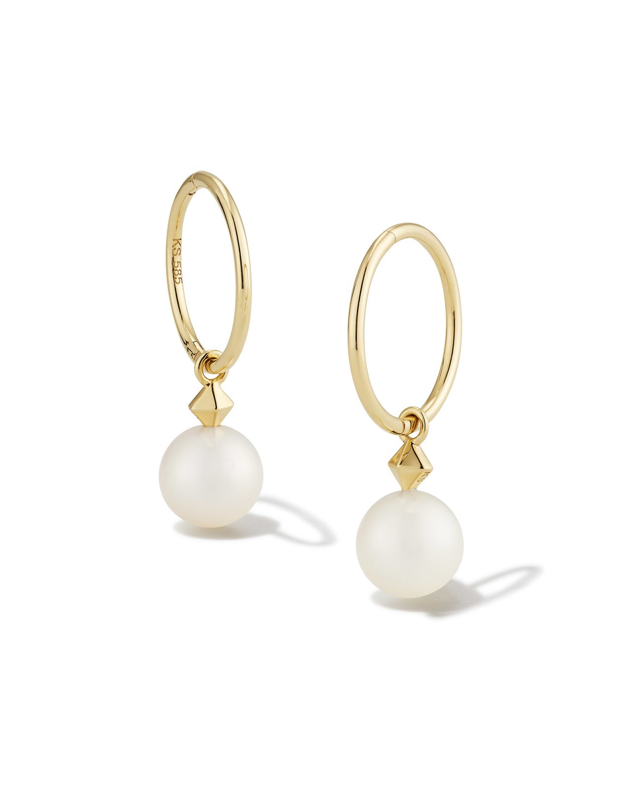 Hadleigh 14k Yellow Gold Huggie Earrings in White Pearl image number 0