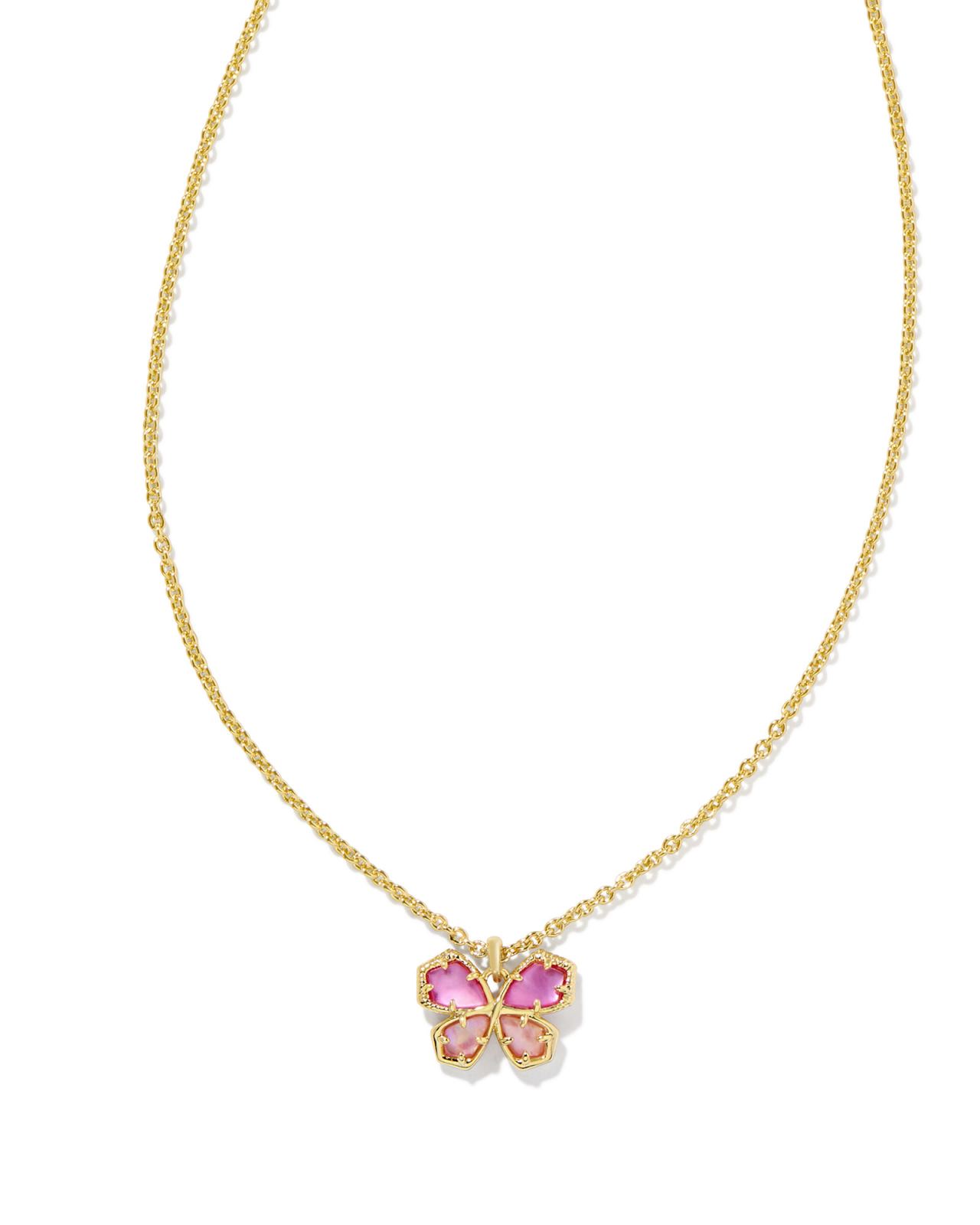 Mae Gold Butterfly Short Pendant Necklace in Azalea Pink Mix image number 0