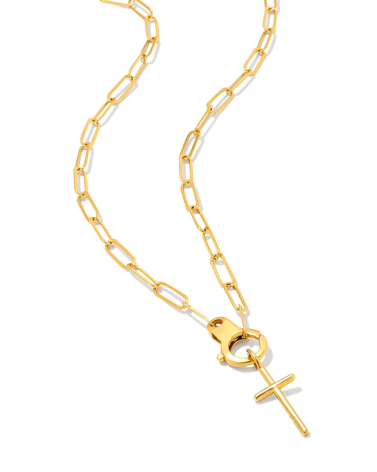 Paperclip Cross Charm Necklace in 18k Gold Vermeil image number 0