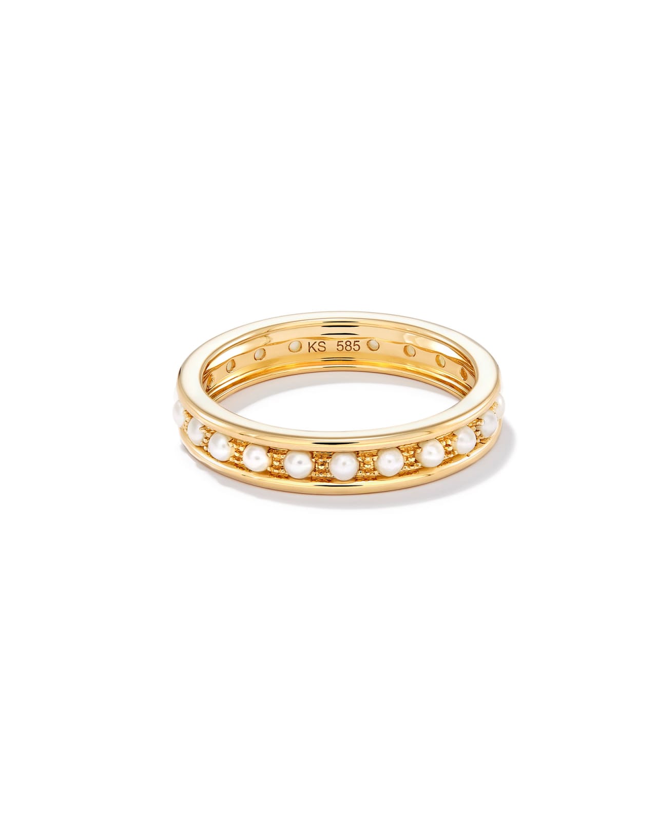 Drew 14k Yellow Gold Band Ring in White Pearl image number 0