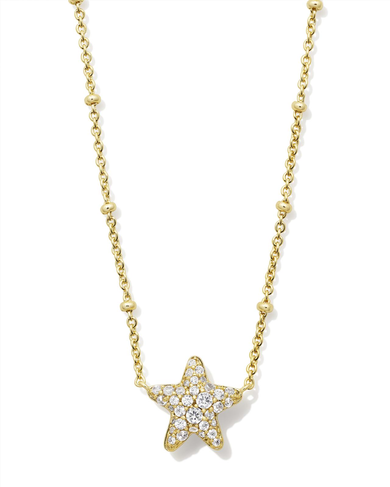 Jae Gold Star Pave Short Pendant Necklace in White Crystal image number 0