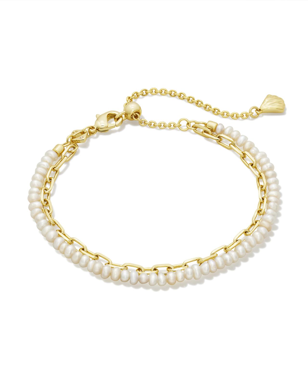Lolo Gold Multi Strand Bracelet in White Pearl image number 0