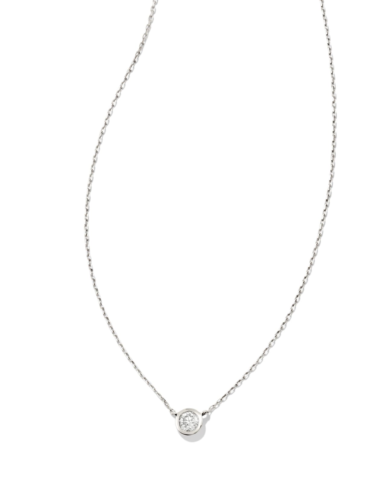 14K White Gold Simple Diamond Necklace