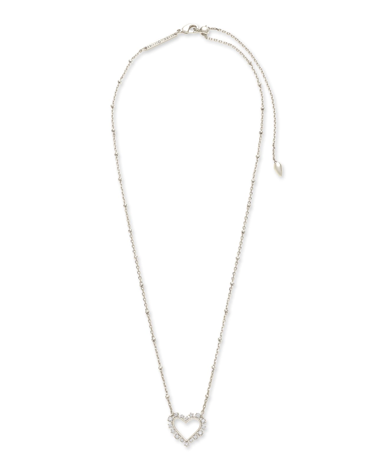Ari Heart Silver Pendant Necklace in White Crystal Kendra Scott