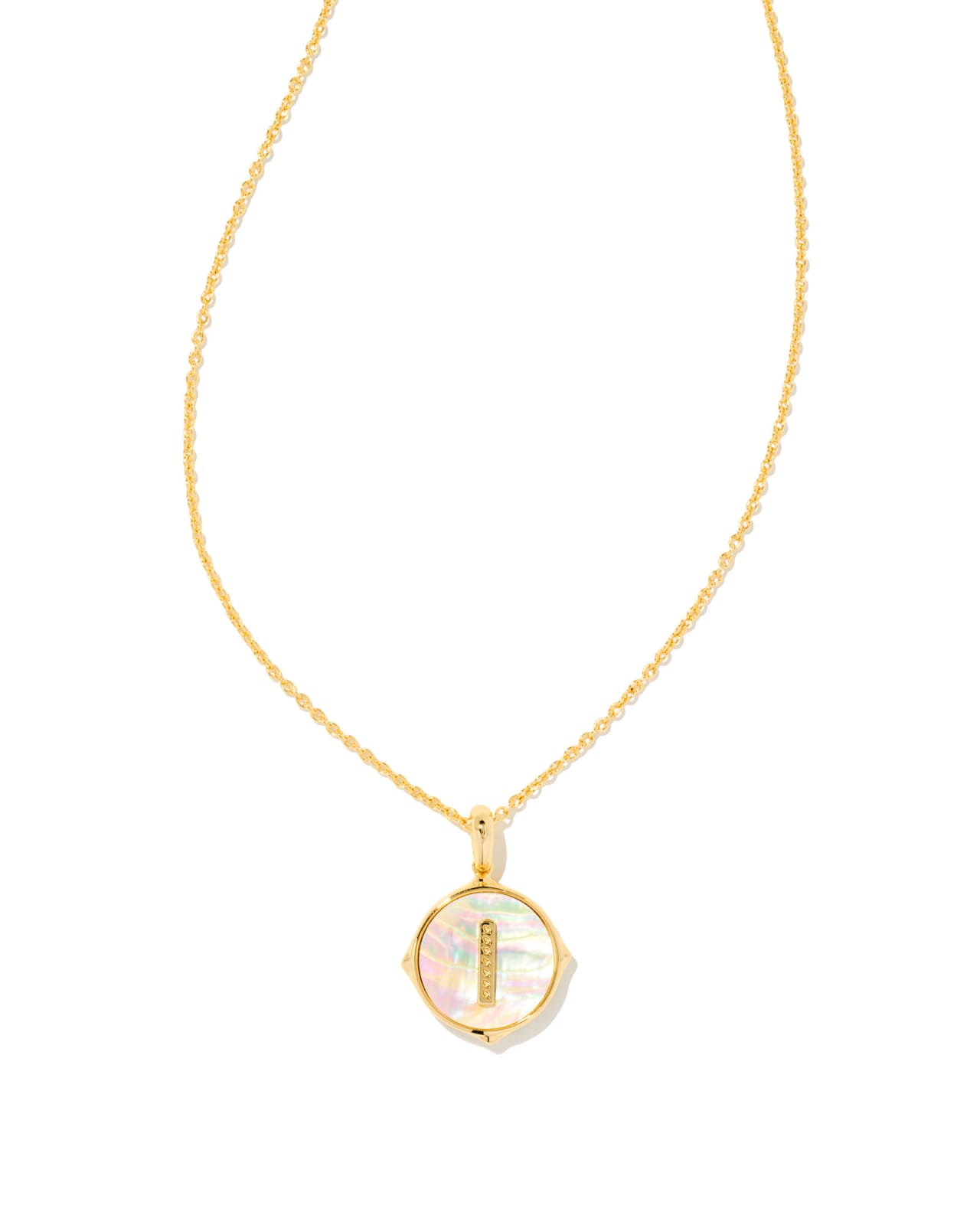 Letter V Gold Disc Reversible Pendant Necklace in Iridescent Abalone |  Kendra Scott