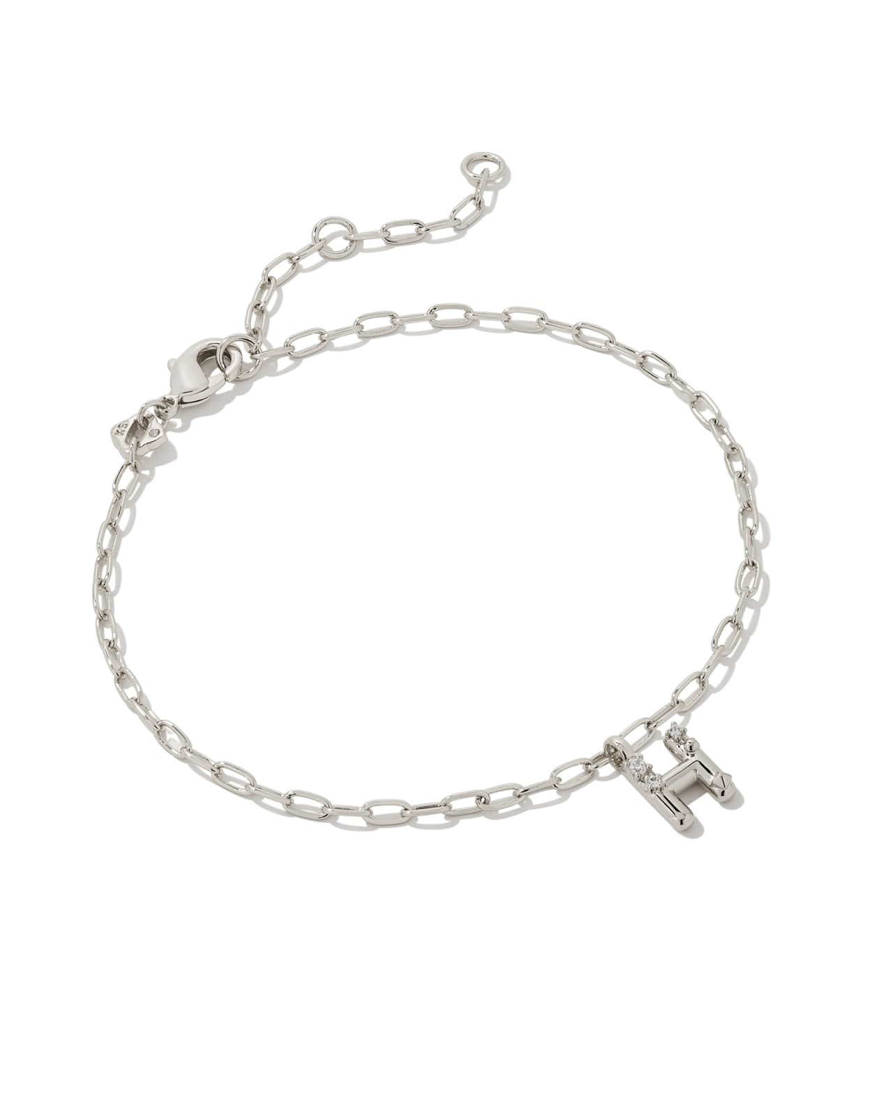 Crystal Letter H Silver Delicate Chain Bracelet in White Crystal