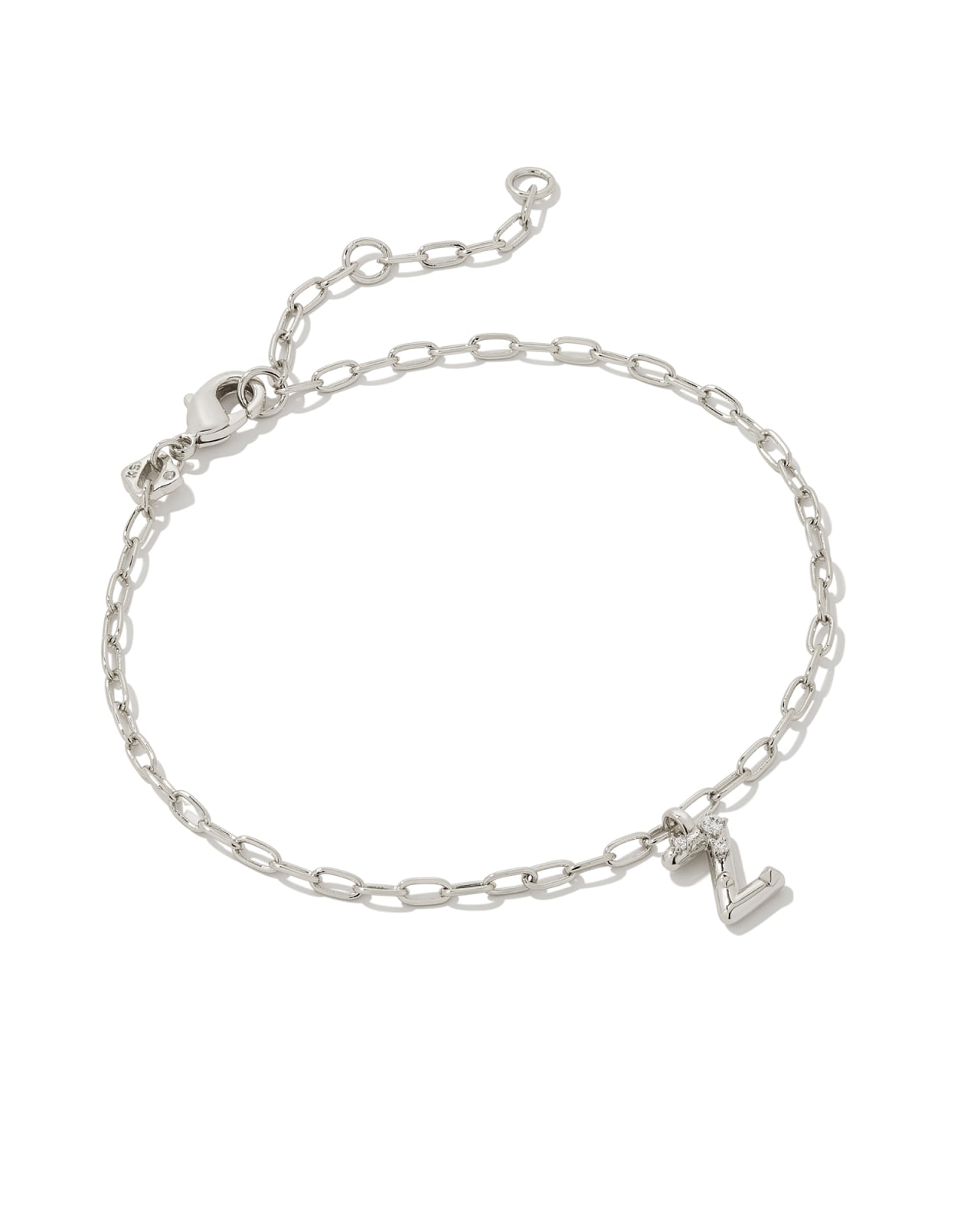 Crystal Letter Z Silver Delicate Chain Bracelet in White Crystal