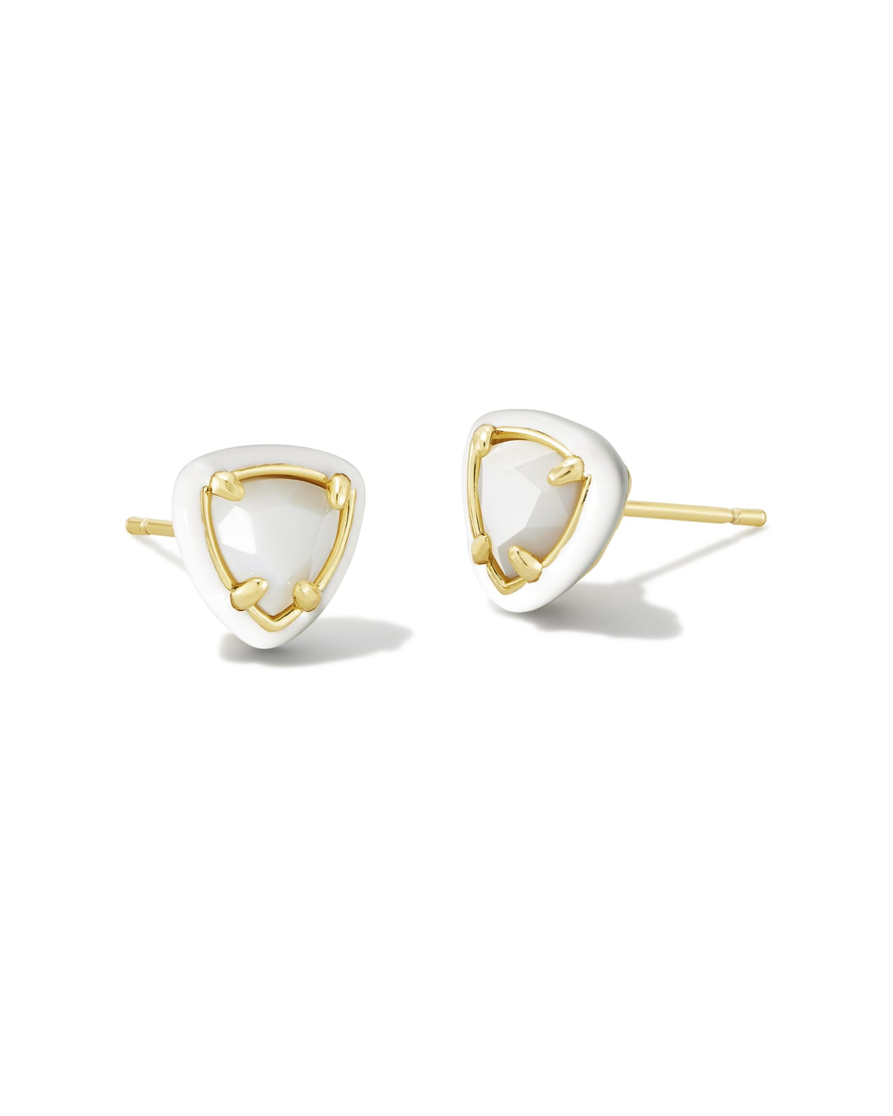 Arden Gold Enamel Framed Stud Earrings in White Mother-of-Pearl image number 0