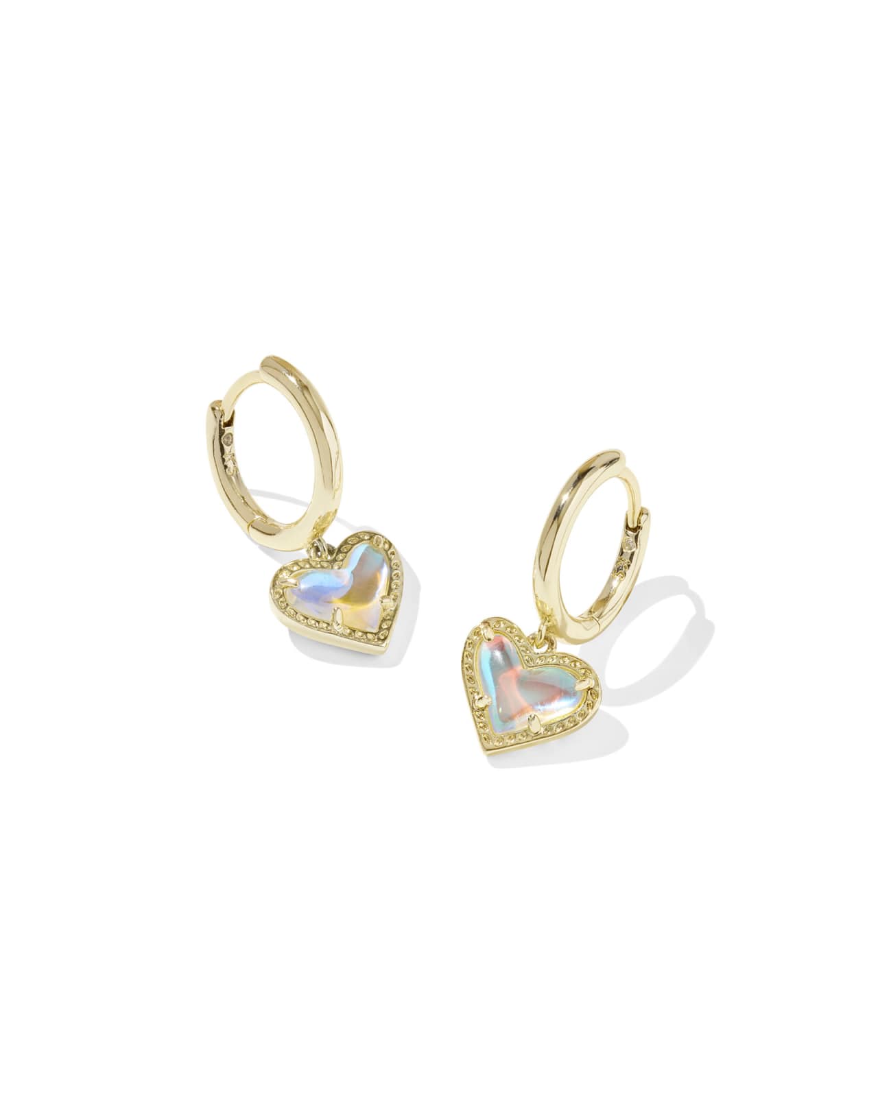 Ari Heart Gold Huggie Earrings in Dichroic Glass image number 0