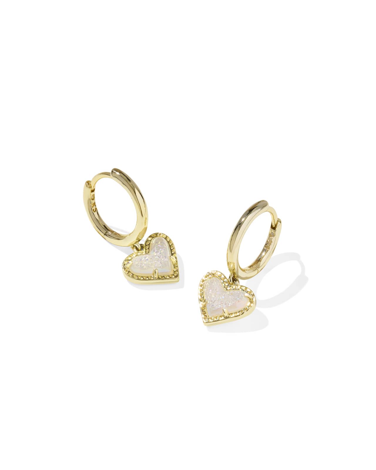Ari Heart Gold Huggie Earrings in Iridescent Drusy image number 0