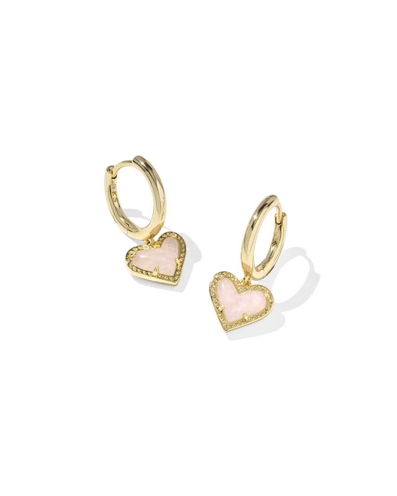 Ari Heart Gold Huggie Earrings in Rose Quartz image number 0