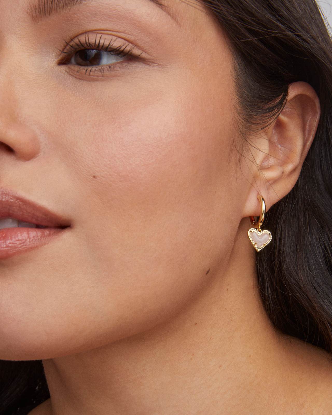 Ari Heart Gold Huggie Earrings in Iridescent Drusy