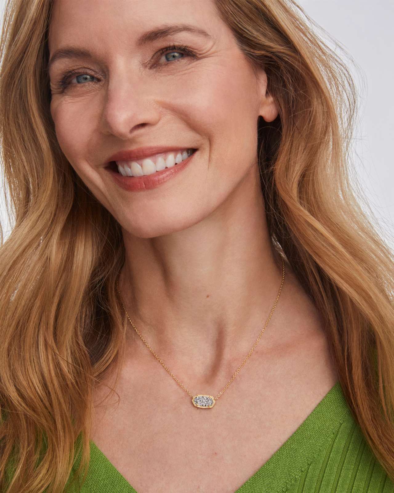 Elisa Gold Pendant Necklace in White Kyocera Opal