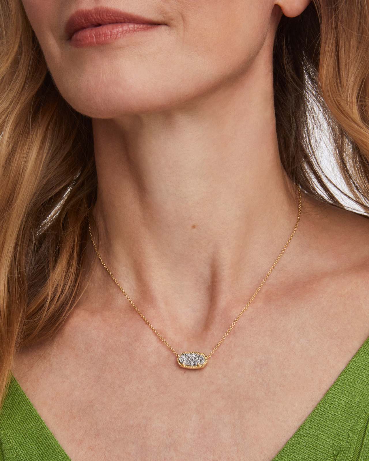 Elisa Gold Pendant Necklace in White Kyocera Opal