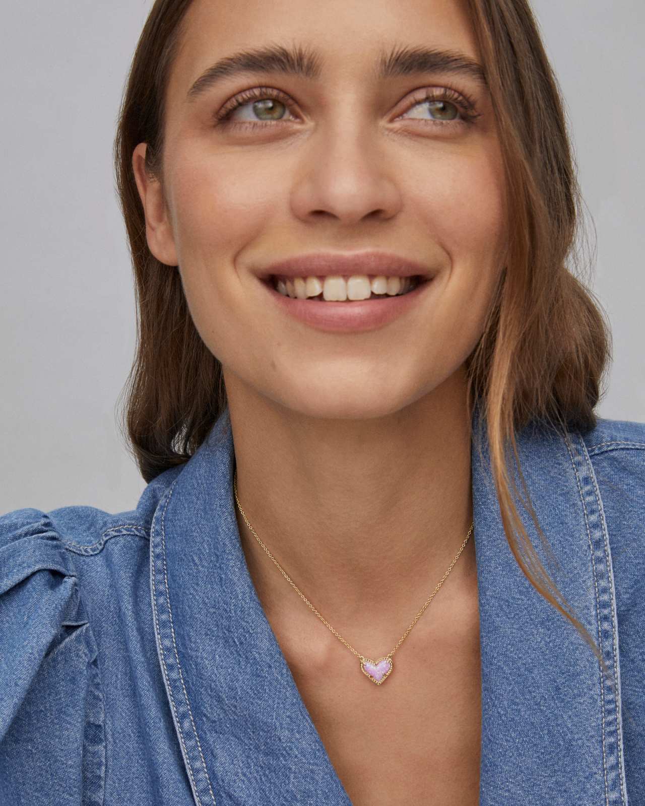 Ari Heart Gold Extended Length Pendant Necklace in Iridescent Drusy