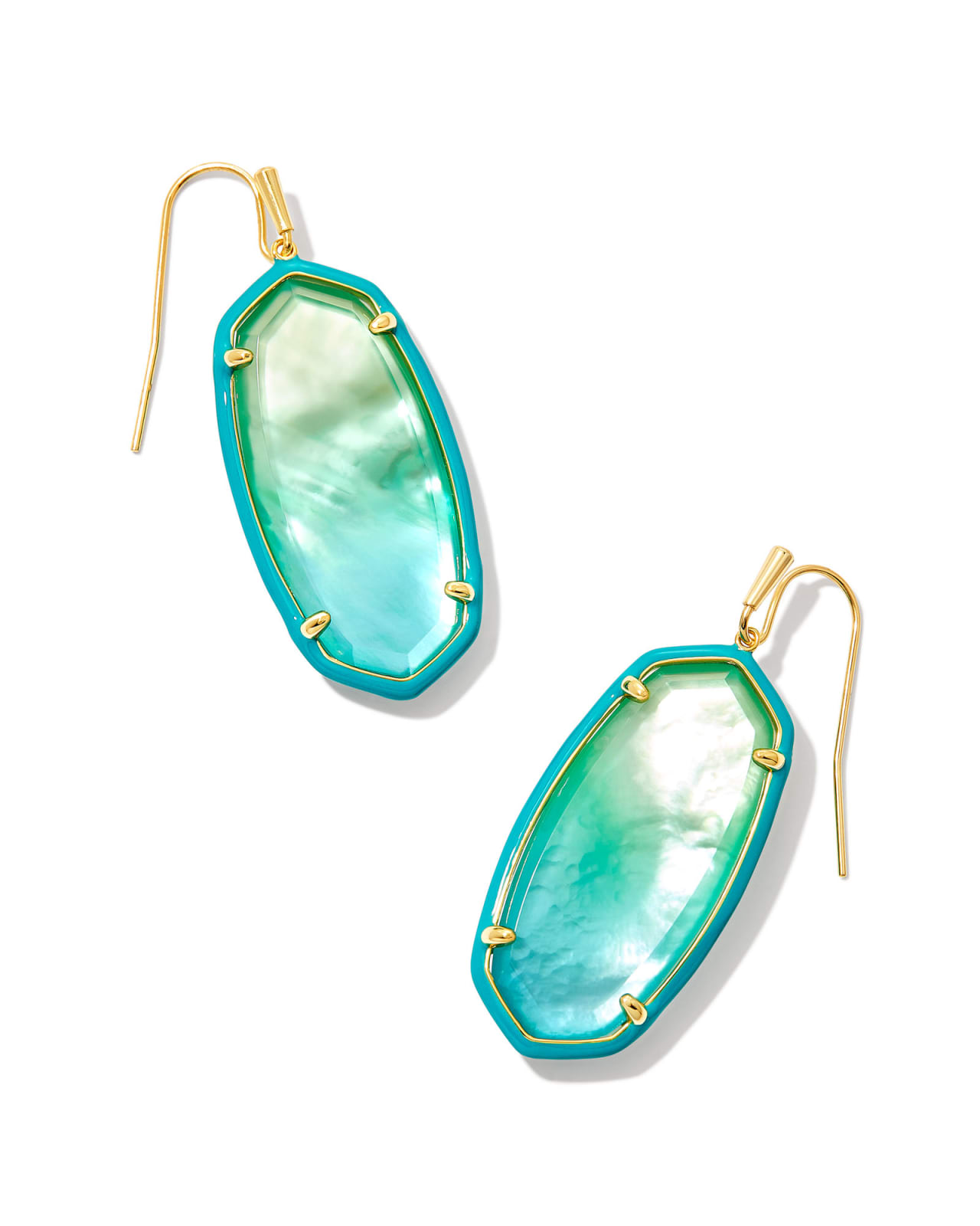 Elle Gold Enamel Framed Drop Earrings in Sea Green Ombre Illusion image number 0