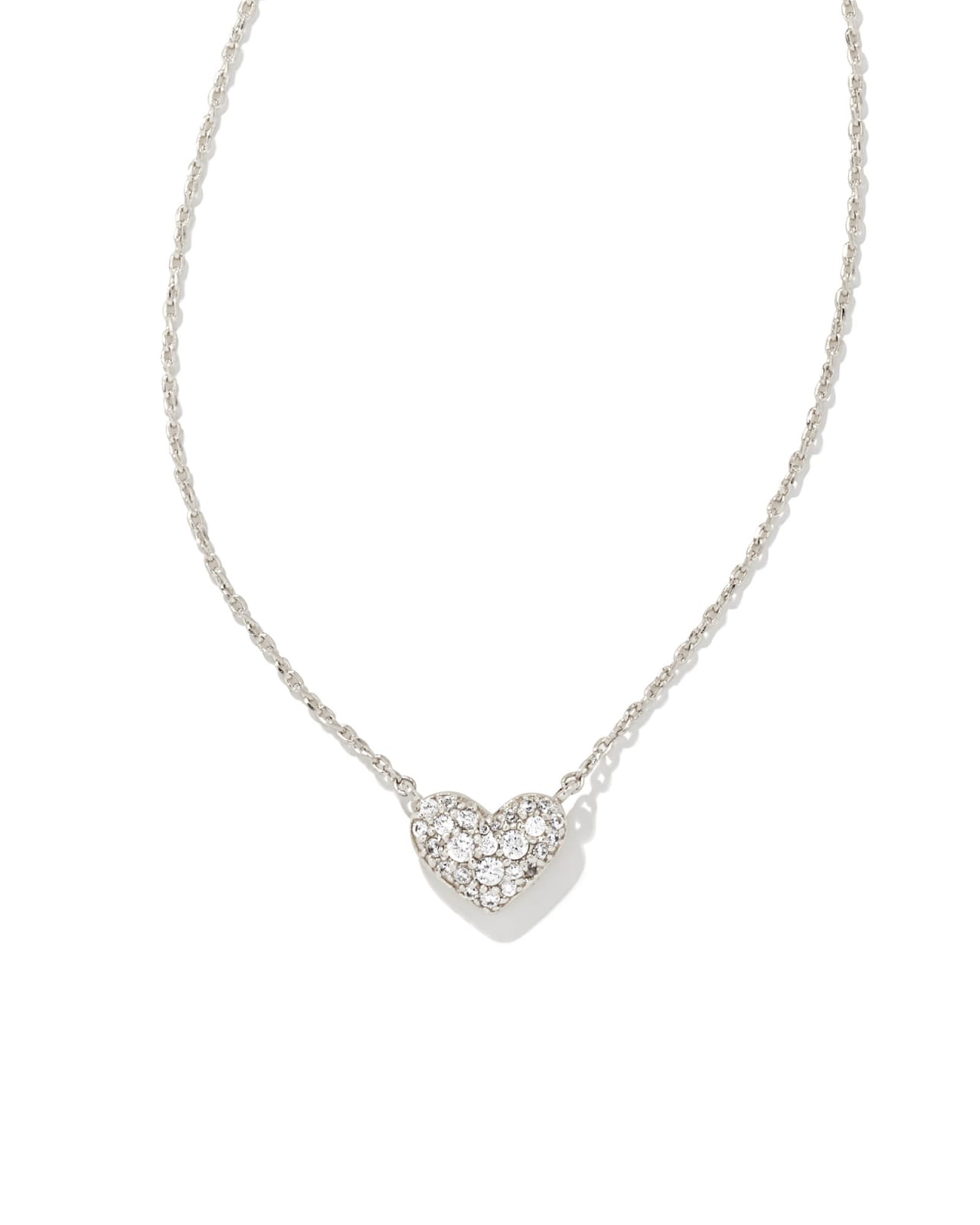 Ari Silver Pave Crystal Heart Necklace in White Crystal image number 0