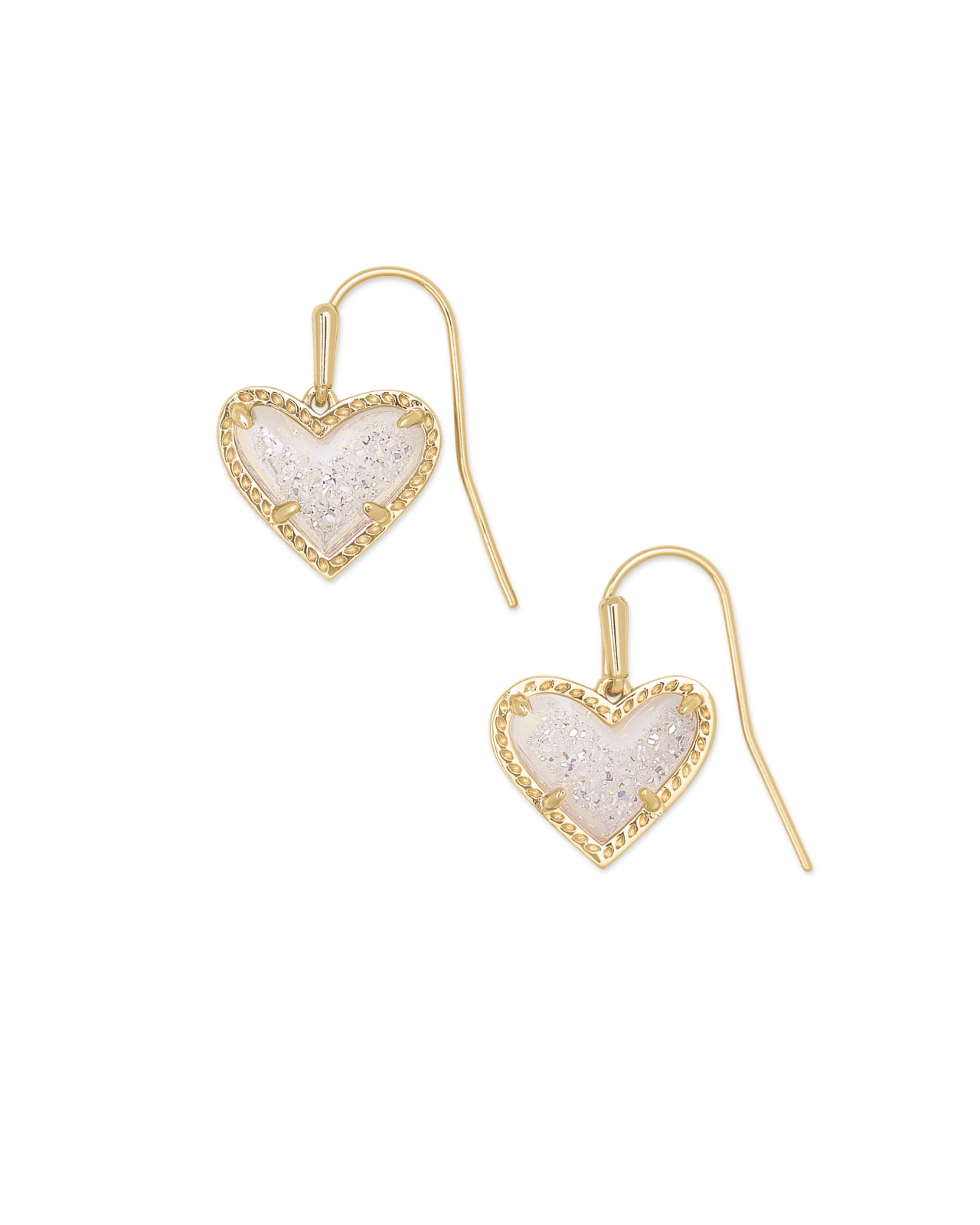 Ari Heart Gold Drop Earrings in Iridescent Drusy Kendra Scott