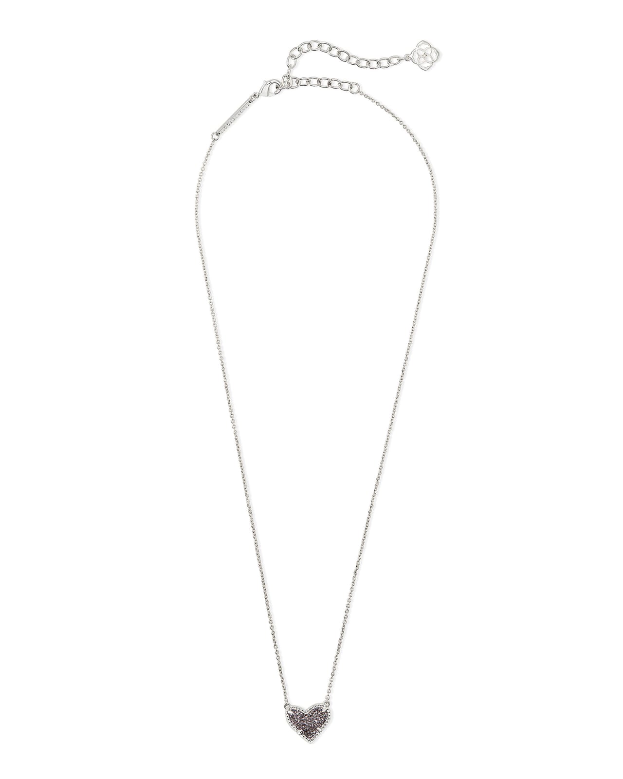 Ari Heart Silver Extended Length Pendant Necklace in Platinum Drusy ...