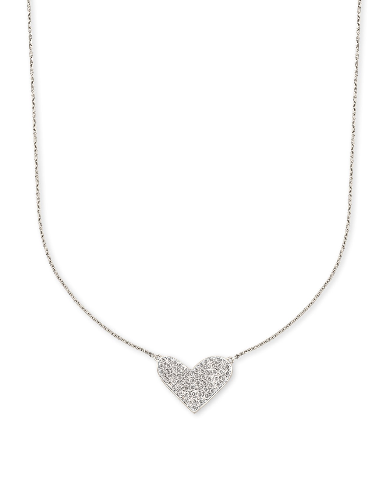 14k White Gold Heart Necklace With Diamonds