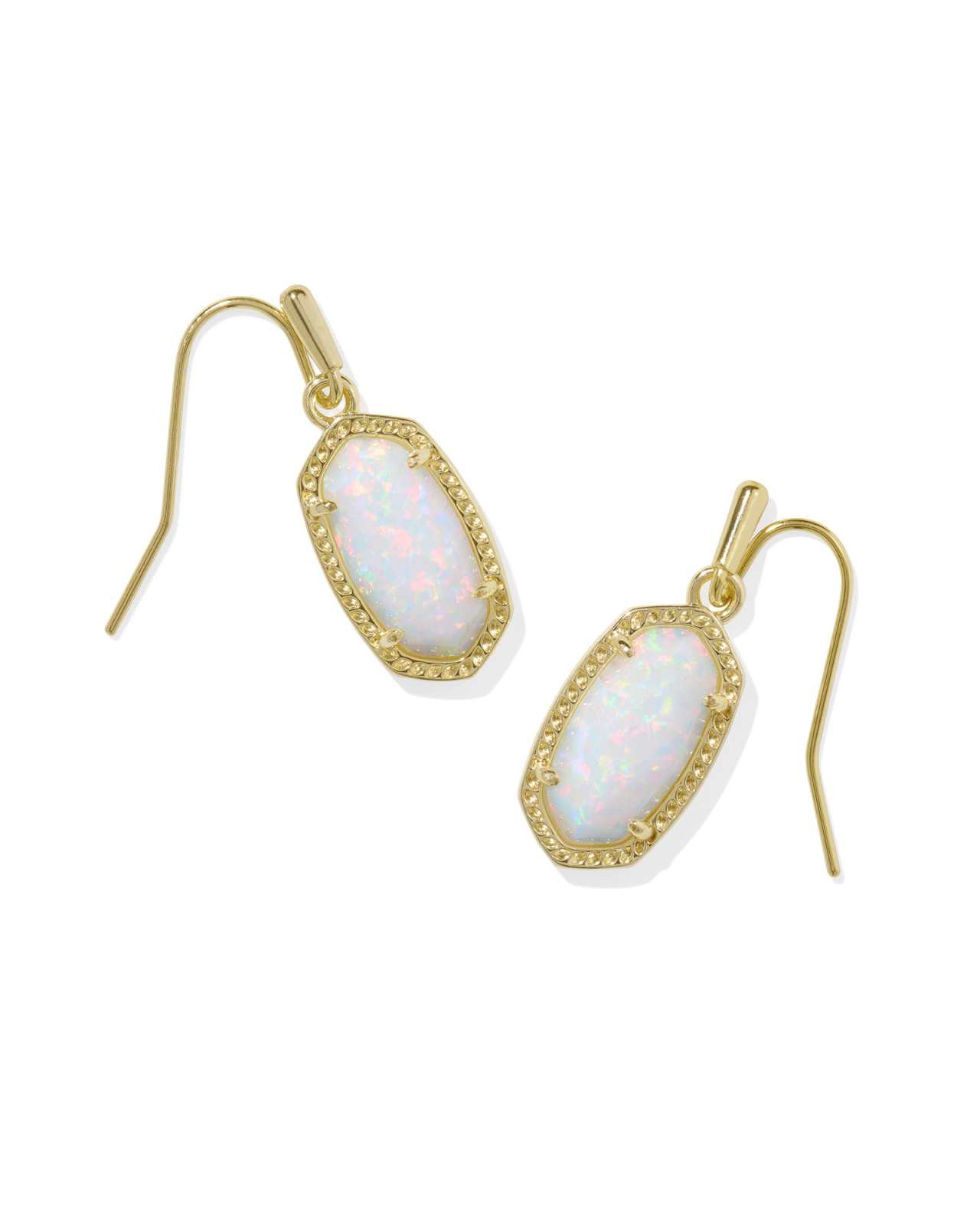 Lee Gold Drop Earrings in White Lab Grown Opal image number 0