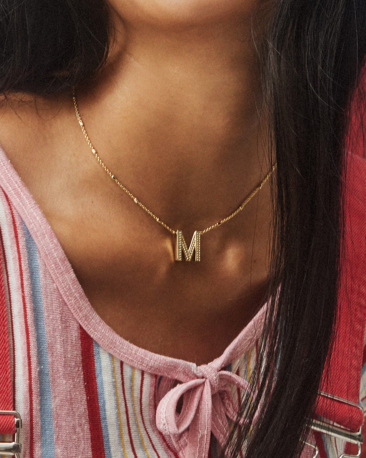 gold m pendant necklace