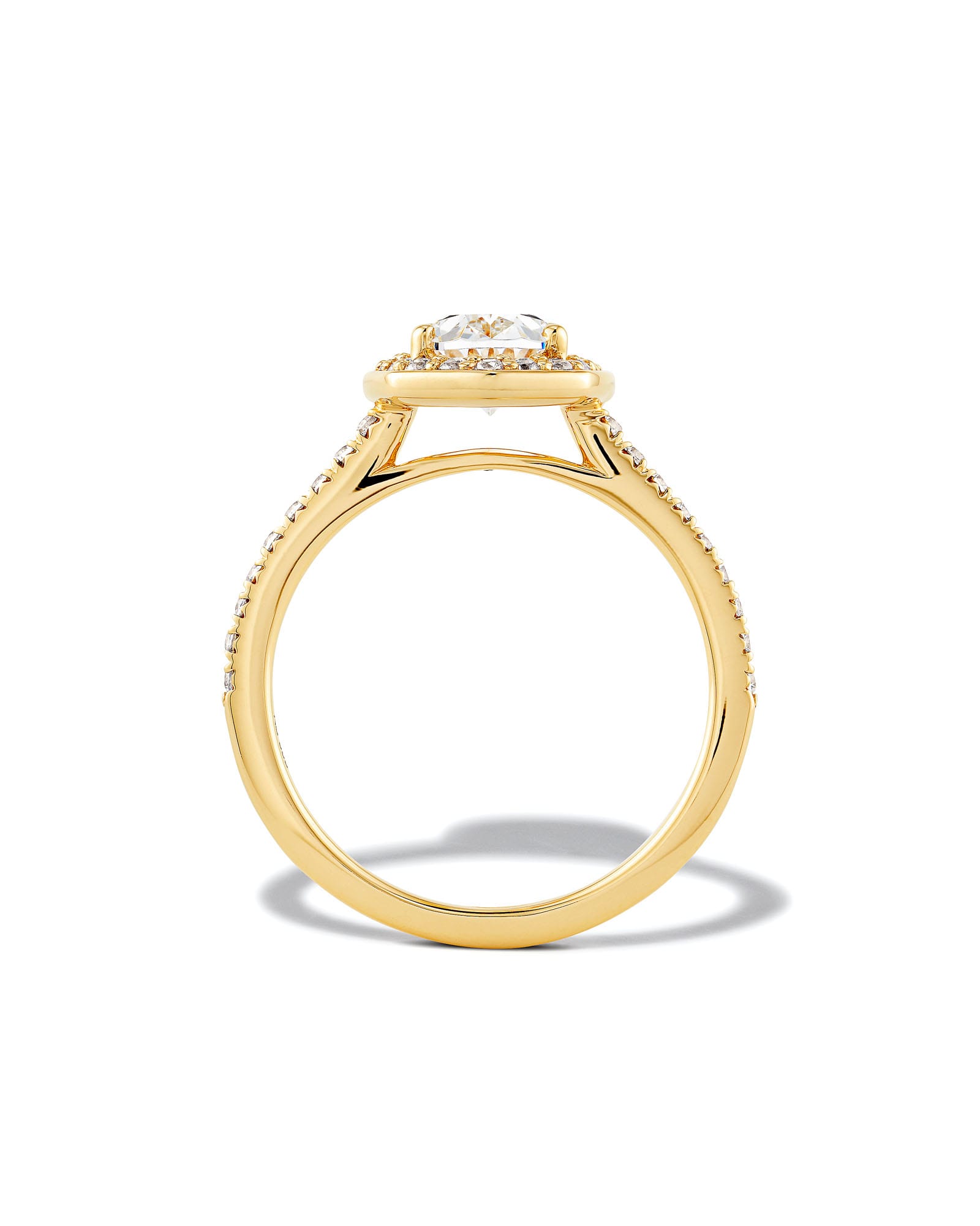 14K Yellow Gold Pavé Halo Diamond Engagement Ring (Oval Center)